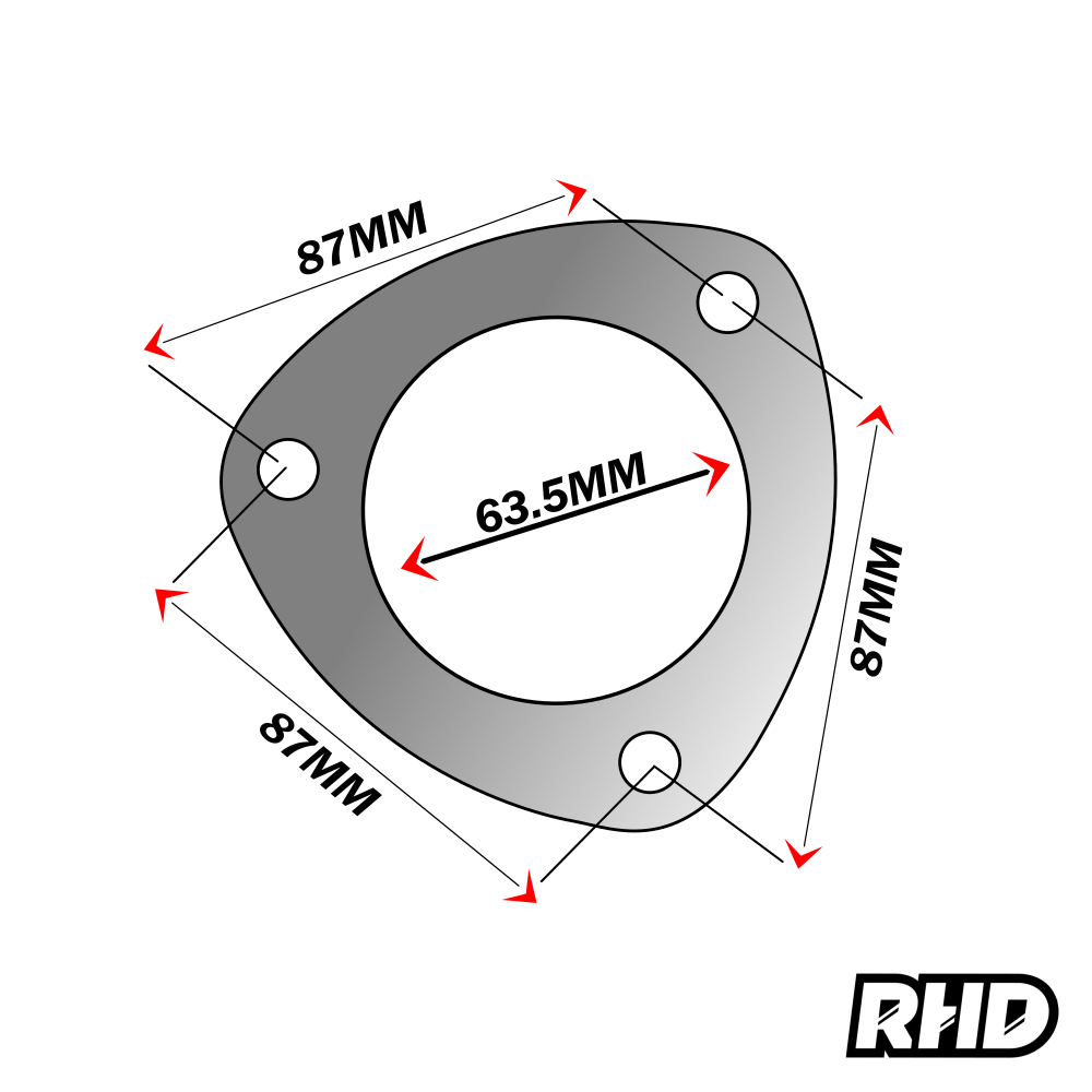 UNIVERSAL 2.5" INCH (63.5MM) 3 BOLT HOLE TRIANGULAR EXHAUST GASKET FLANGE SEAL