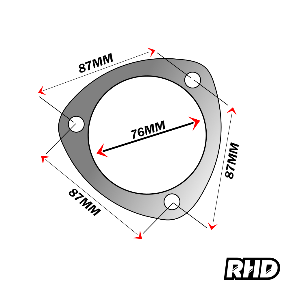 UNIVERSAL 3" INCH (76MM) 3 BOLT HOLE TRIANGULAR EXHAUST GASKET FLANGE SEAL