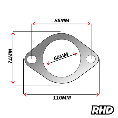 UNIVERSAL 2" INCH (50MM) 2 BOLT HOLE REINFORCED EXHAUST GASKET FLANGE SEAL