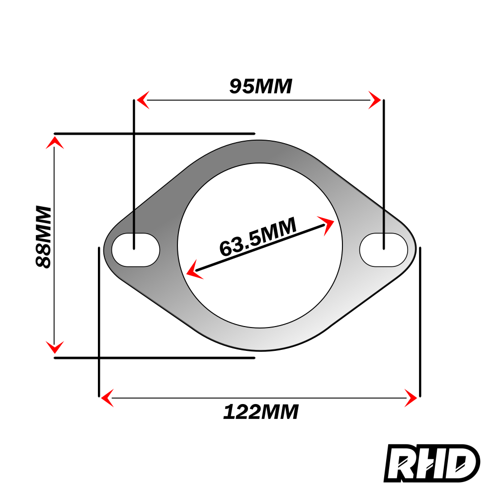 UNIVERSAL 2.5" INCH (63.5MM) 2 BOLT HOLE REINFORCED EXHAUST GASKET FLANGE SEAL