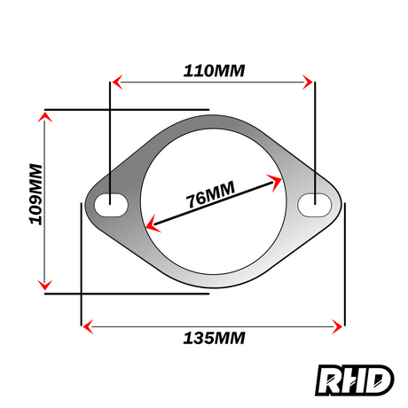 UNIVERSAL 3" INCH (76MM) 2 BOLT HOLE REINFORCED EXHAUST GASKET FLANGE SEAL
