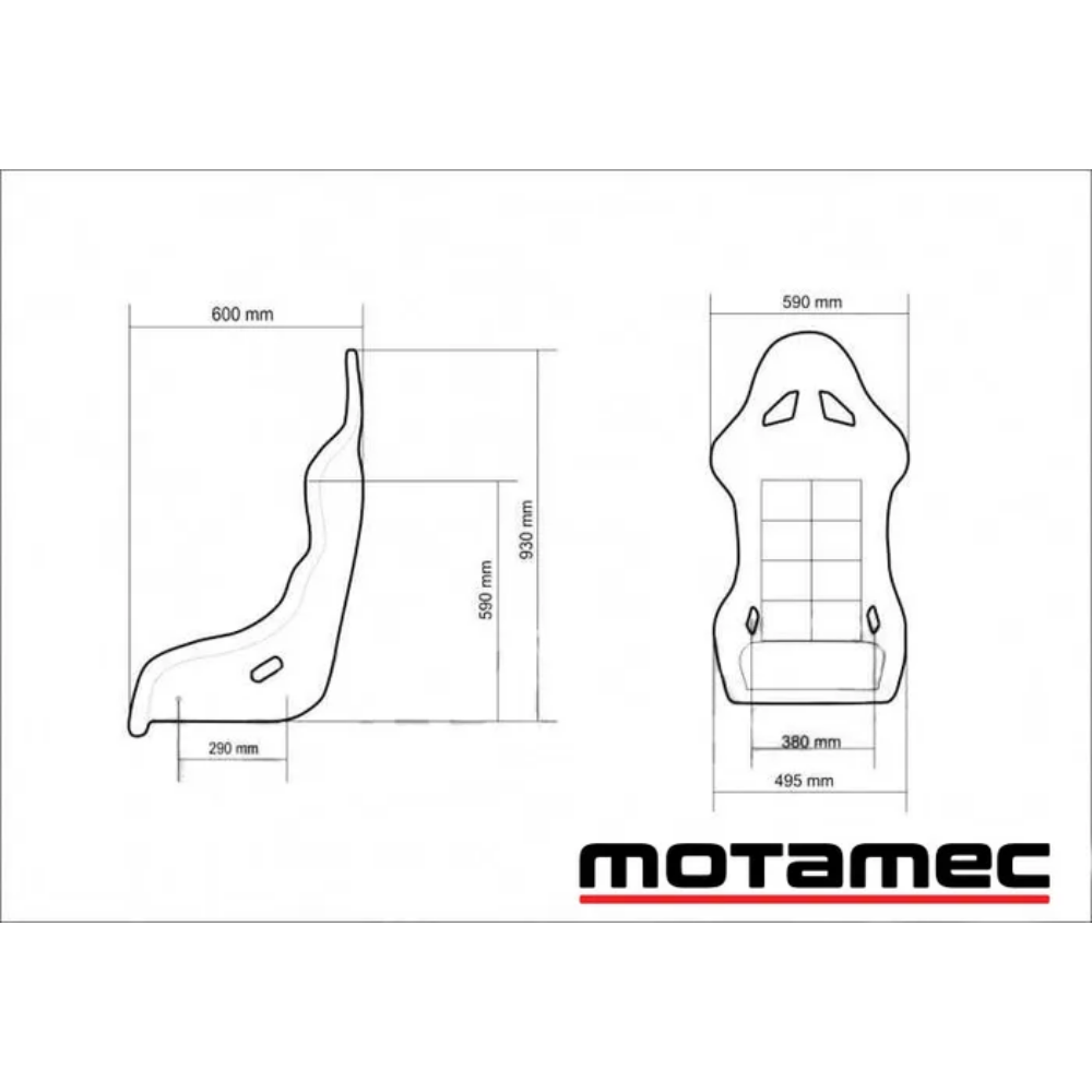 MOTAMEC RACING EVO-ONE FIA APPROVED RACE SEAT FIBERGLASS SHELL SIDE MOUNT BLACK