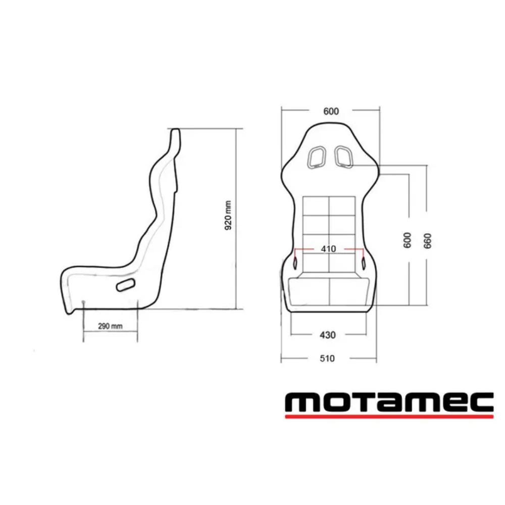 MOTAMEC RACING EVO-TWO FIA APPROVED RACE SEAT GRP SHELL SIDE MOUNT BLACK HANS