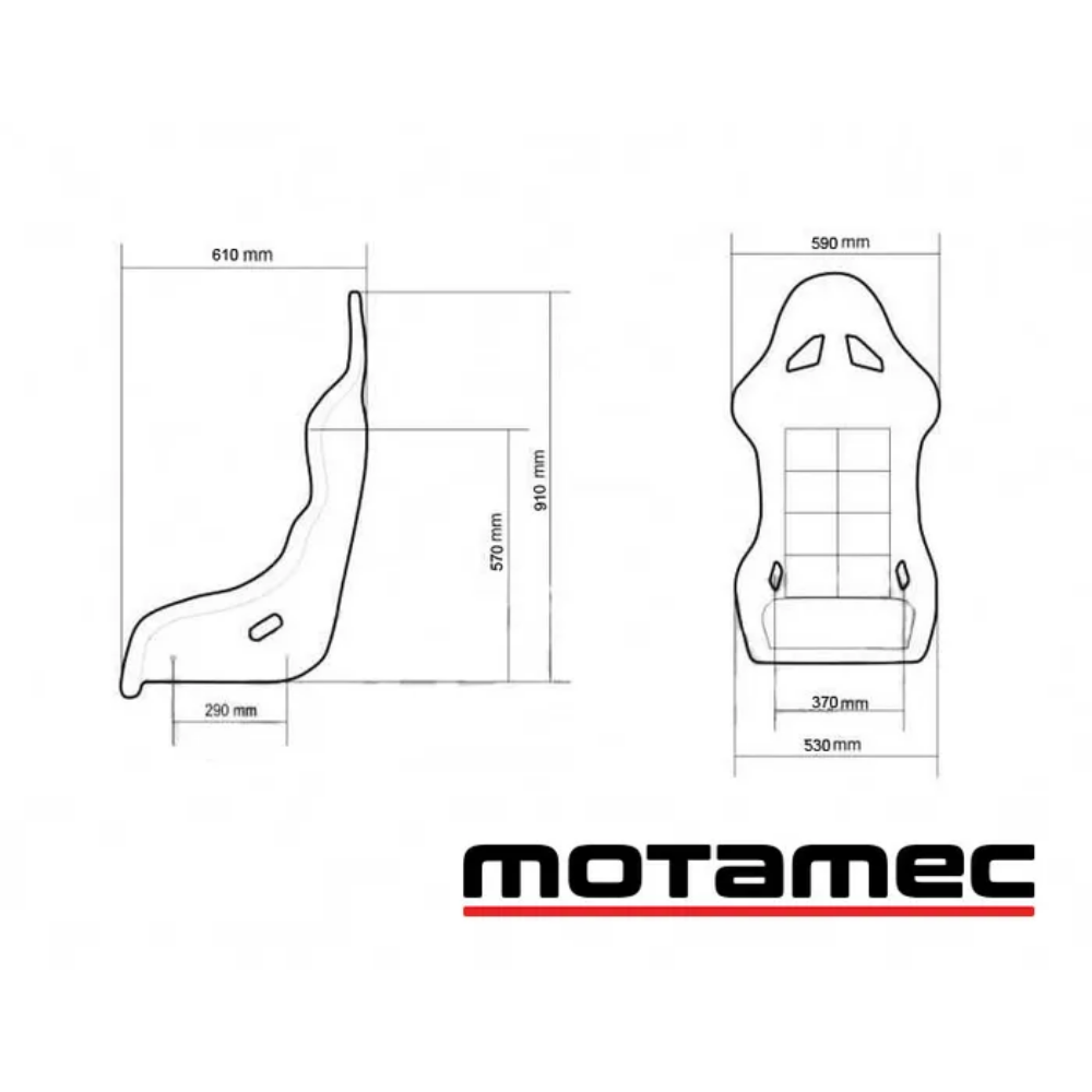 MOTAMEC RACING GT01 RACE SEAT FIBERGLASS SHELL SIDE MOUNT BLACK - NON FIA