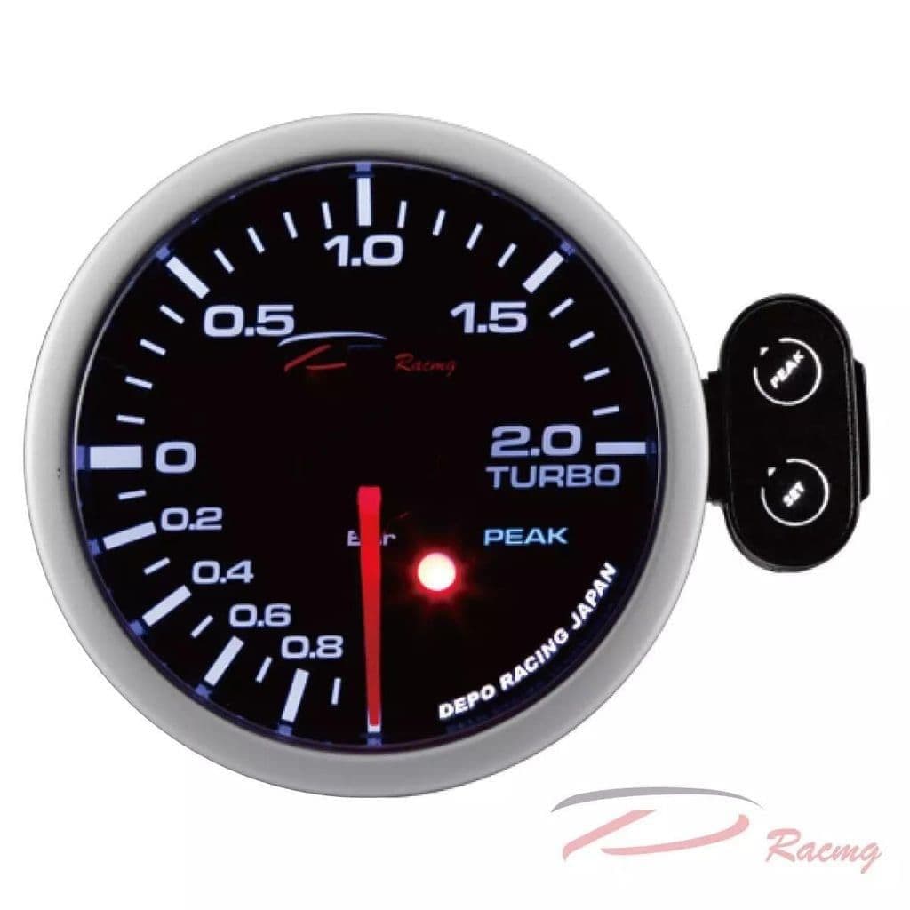 DEPO RACING 52MM LED BOOST GAUGE -1BAR -2BAR WITH WARNING AND PEAK/ CONTROL BOX