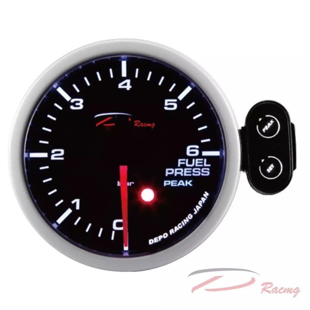 DEPO RACING 52MM LED FUEL PRESSURE GAUGE SUPER WITH WARNING AND PEAK/CONTROL BOX INCLUDED BAR