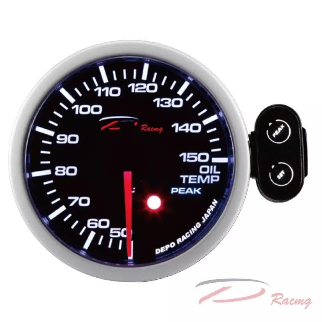 DEPO RACING 52MM LED OIL TEMPERATURE GAUGE SMOKED WITH WARNING AND PEAK/CONTROL BOX CELCIUS