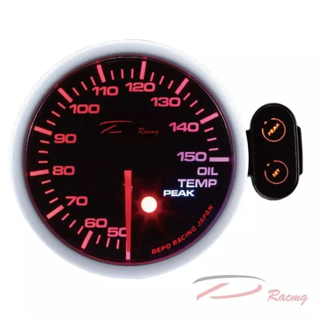 DEPO RACING 52MM LED OIL TEMPERATURE GAUGE SMOKED WITH WARNING AND PEAK/CONTROL BOX CELCIUS