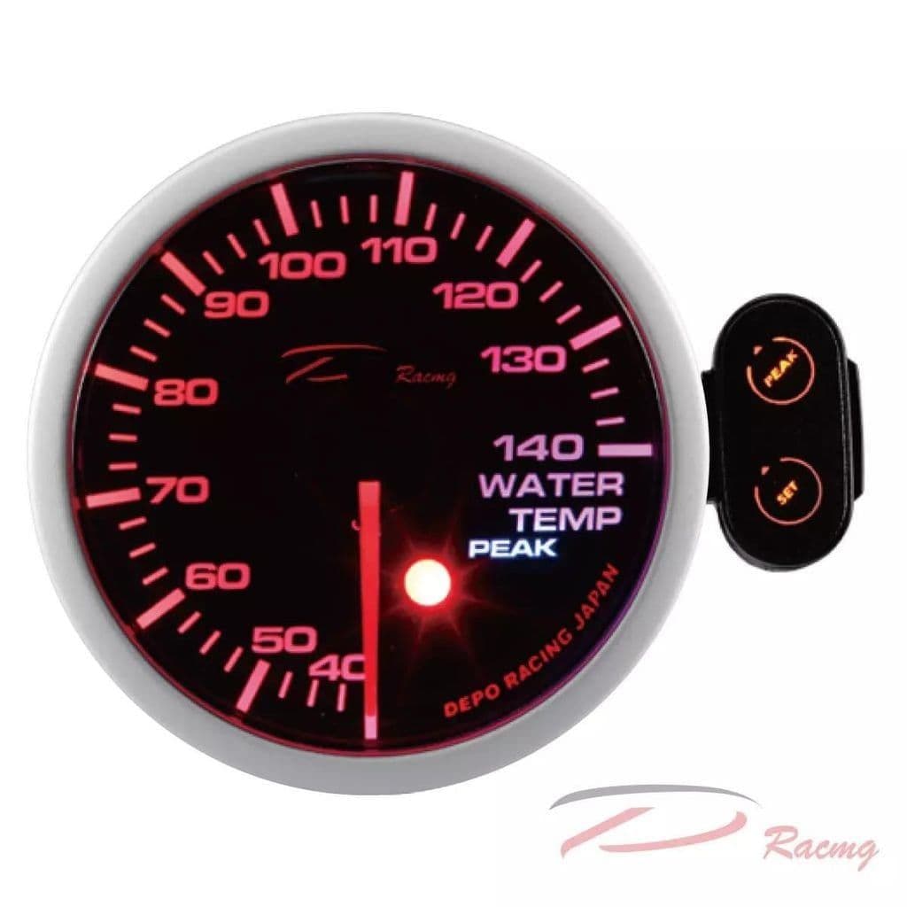 DEPO RACING 52MM LED WATER TEMPERATURE GAUGE SMOKED WITH WARNING AND PEAK/CONTROL BOX CELCIUS