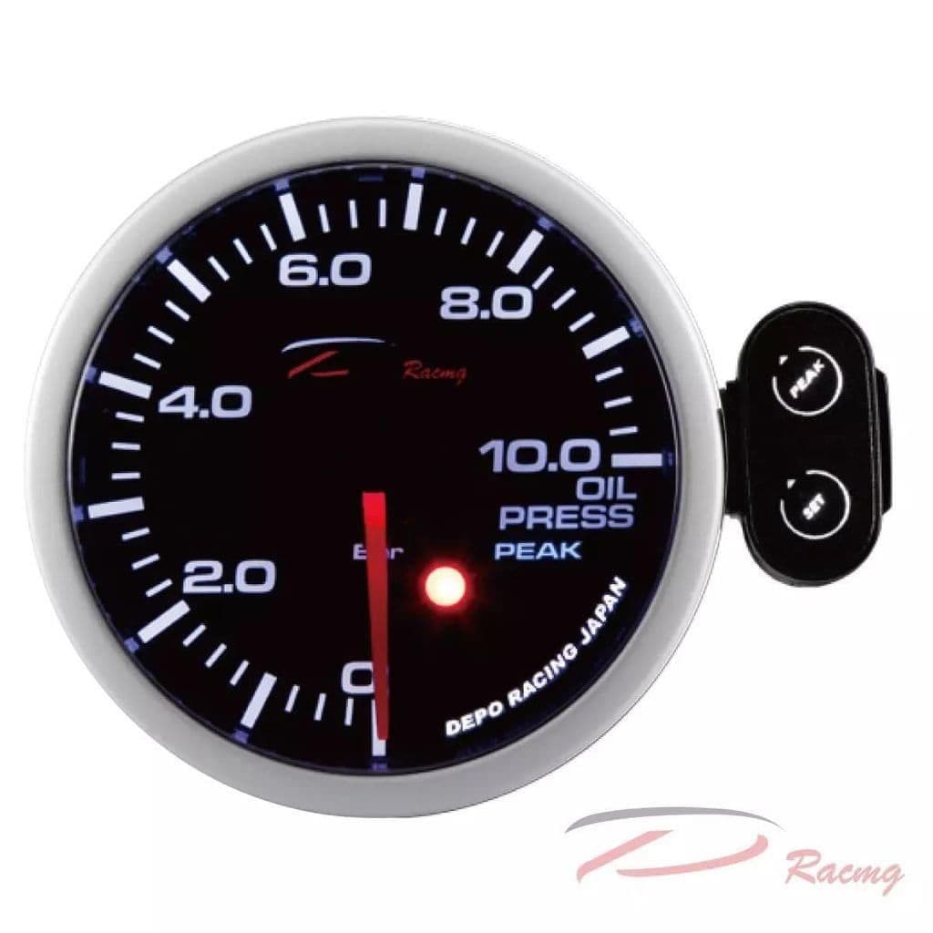 DEPO RACING 60MM LED OIL PRESSURE GAUGE WITH PEAK/CONTROL BOX BAR