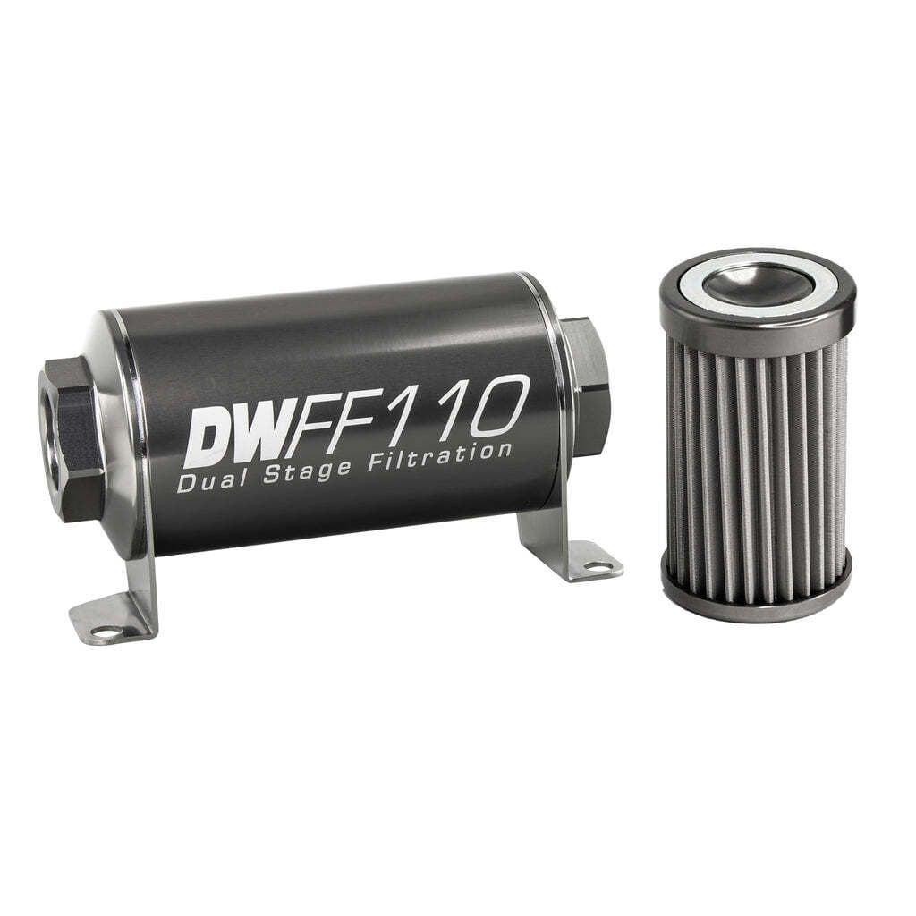 IN-LINE FUEL FILTER ELEMENT AND HOUSING KIT, STAINLESS STEEL 40 MICRON, 10AN, 110MM. UNIVERSAL