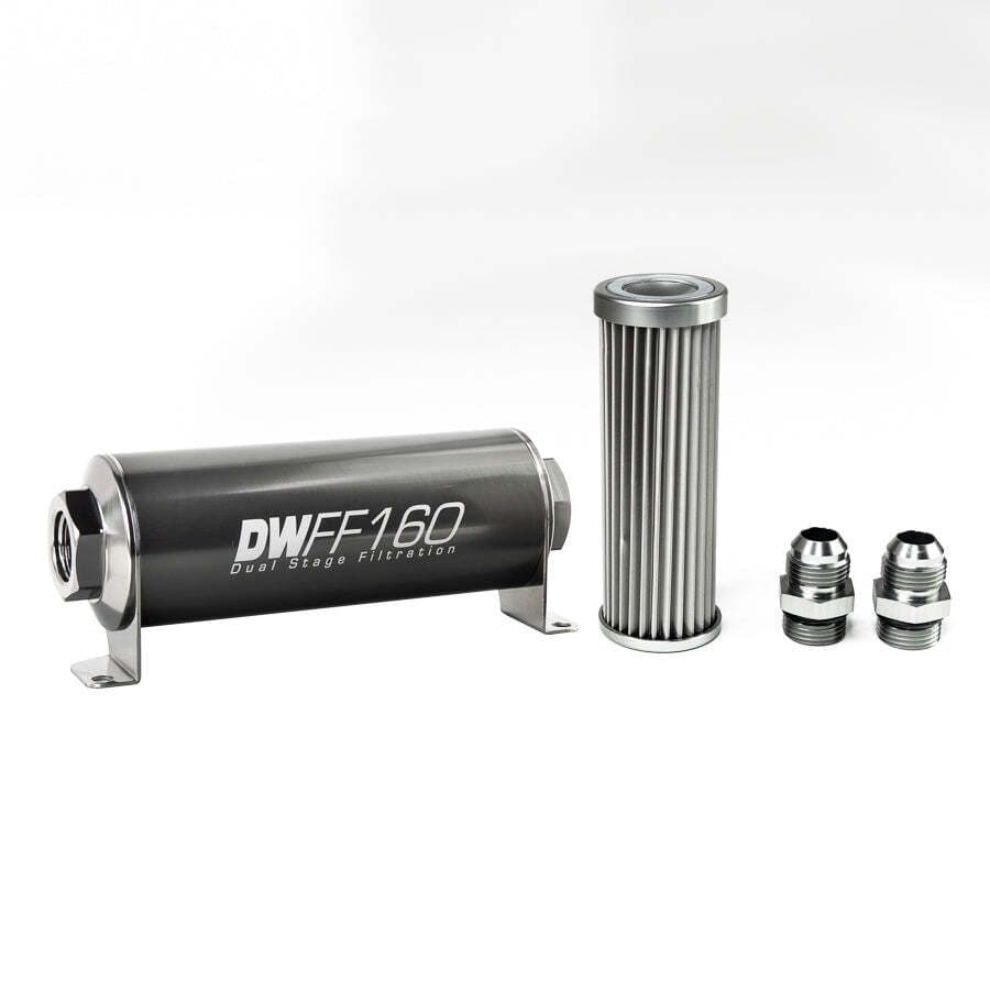 IN-LINE FUEL FILTER ELEMENT AND HOUSING KIT, STAINLESS STEEL 5 MICRON, -10AN, 160MM. UNIVERSAL