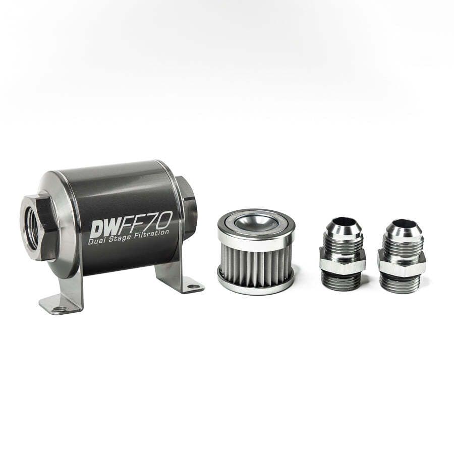 IN-LINE FUEL FILTER ELEMENT AND HOUSING KIT, STAINLESS STEEL 5 MICRON, -10AN, 70MM. UNIVERSAL