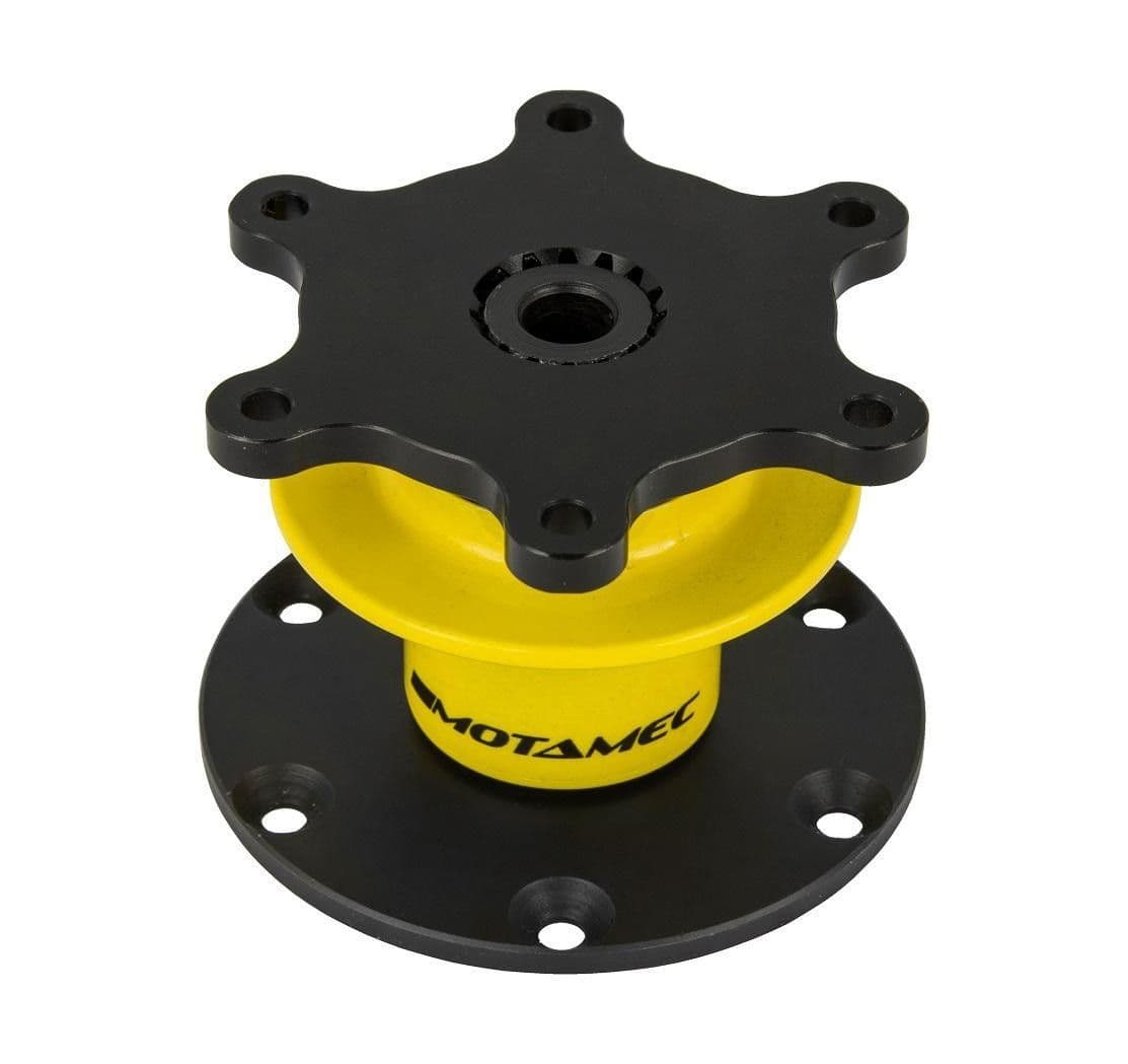 MOTAMEC FIA QUICK RELEASE STEERING WHEEL BOSS 6 BOLT ON 70MM PCD - BLACK YELLOW