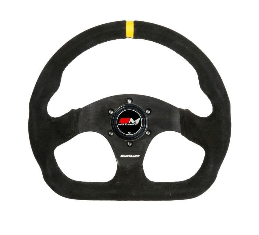 MOTAMEC FORMULA RACE STEERING WHEEL D SHAPE 320MM BLACK SUEDE BLACK SPOKE