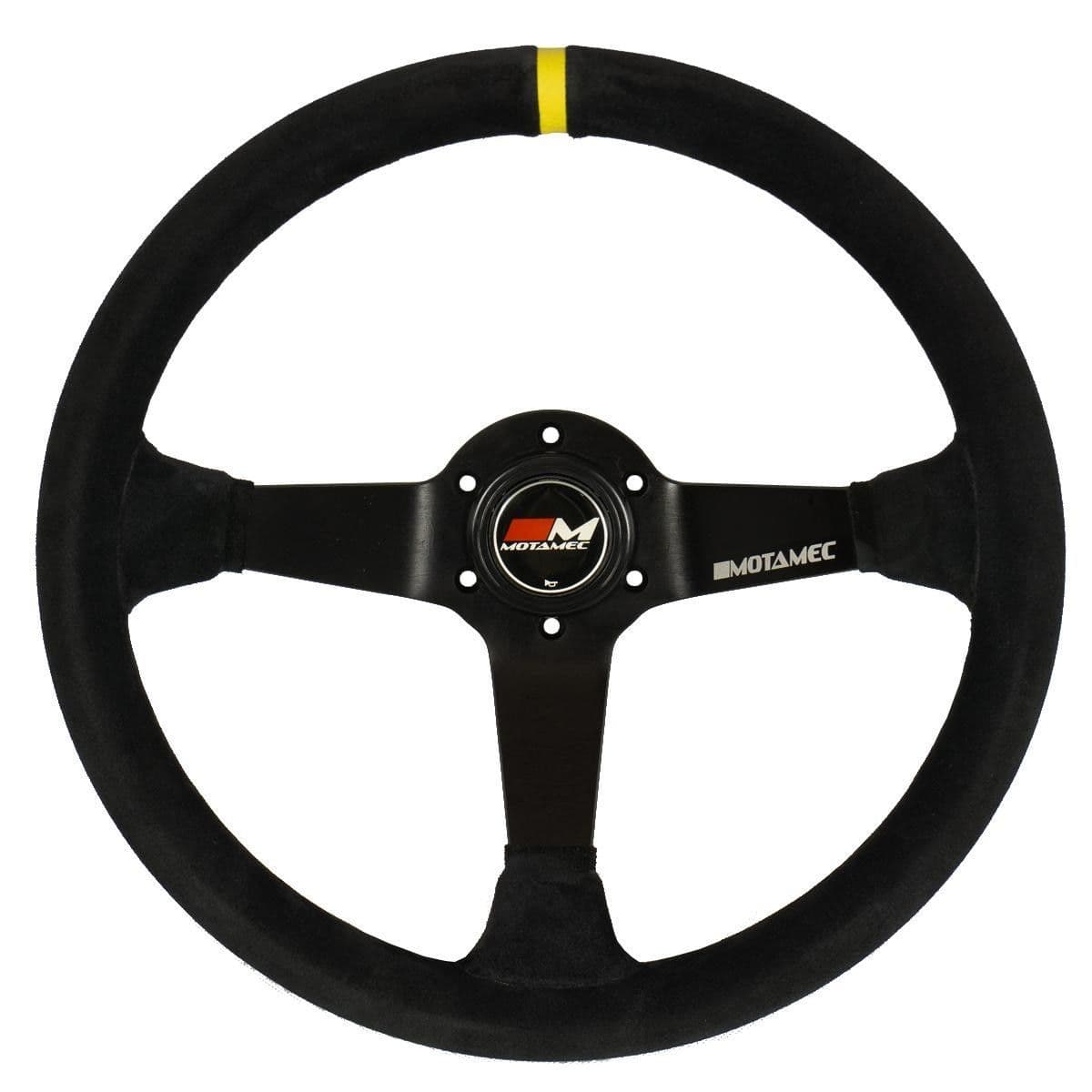 MOTAMEC PRO RALLY STEERING WHEEL DEEP DISH 3 SPOKE 350MM BLACK SUEDE BLACK SPOKE