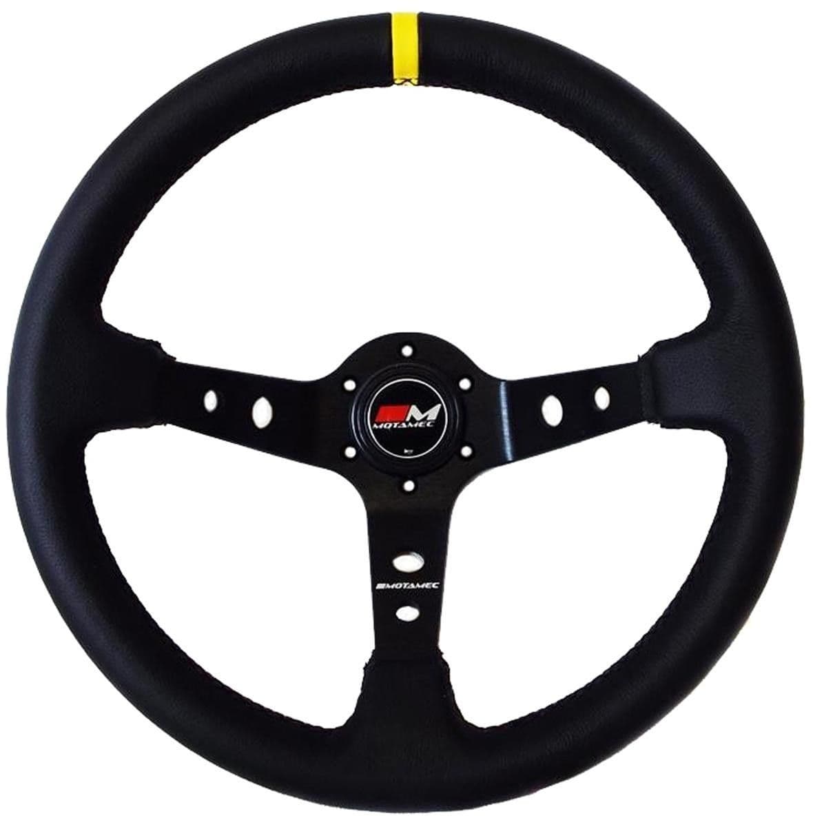 MOTAMEC RACE RALLY STEERING WHEEL DEEP DISH 350MM BLACK LEATHER BLACK SPOKE