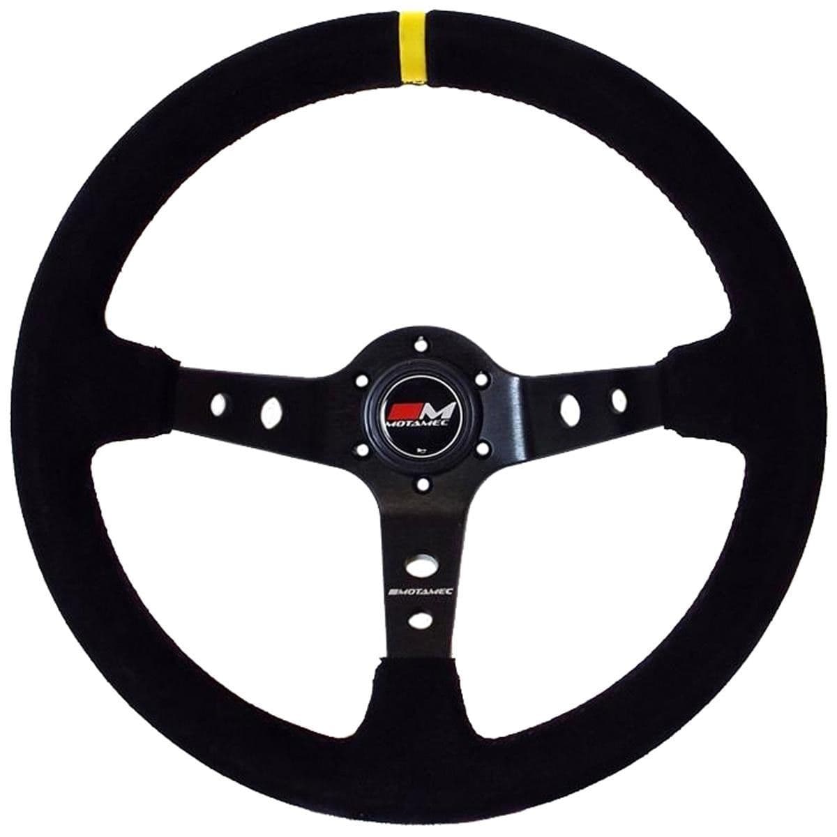 MOTAMEC RACE RALLY STEERING WHEEL DEEP DISH 350MM BLACK SUEDE BLACK SPOKE