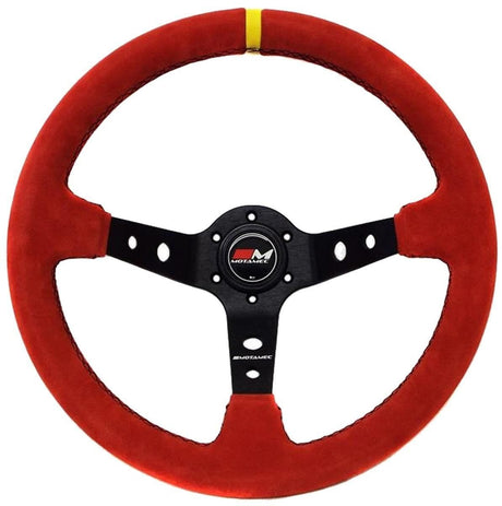 MOTAMEC RACE RALLY STEERING WHEEL DEEP DISH 350MM RED SUEDE BLACK SPOKE