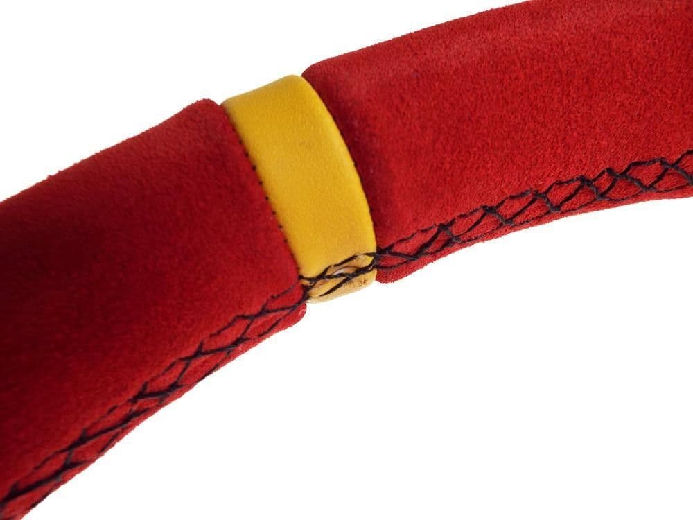 MOTAMEC RACE RALLY STEERING WHEEL DEEP DISH 350MM RED SUEDE BLACK SPOKE