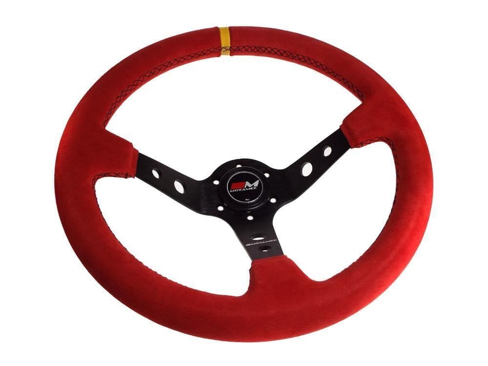 MOTAMEC RACE RALLY STEERING WHEEL DEEP DISH 350MM RED SUEDE BLACK SPOKE
