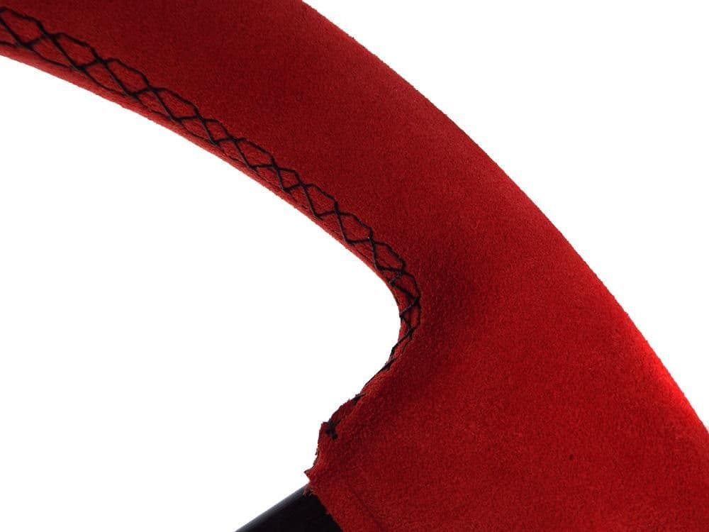 MOTAMEC RACE RALLY STEERING WHEEL DEEP DISH 350MM RED SUEDE BLACK SPOKE