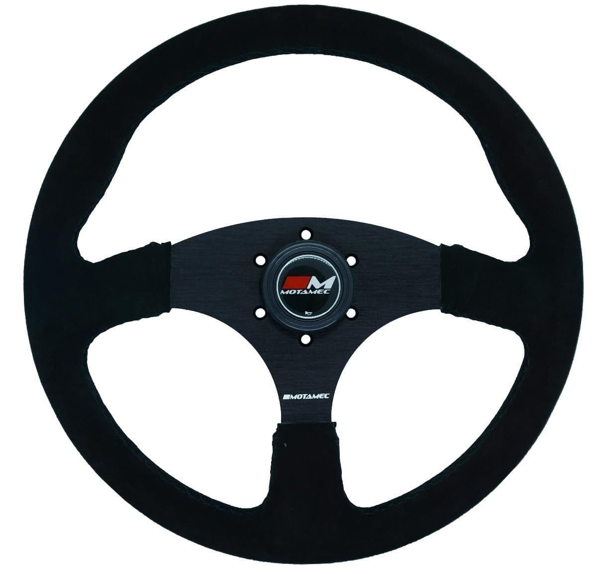MOTAMEC RACE RALLY STEERING WHEEL FLAT SPOKE 350MM BLACK SUEDE BLACK SPOKE SPOKE