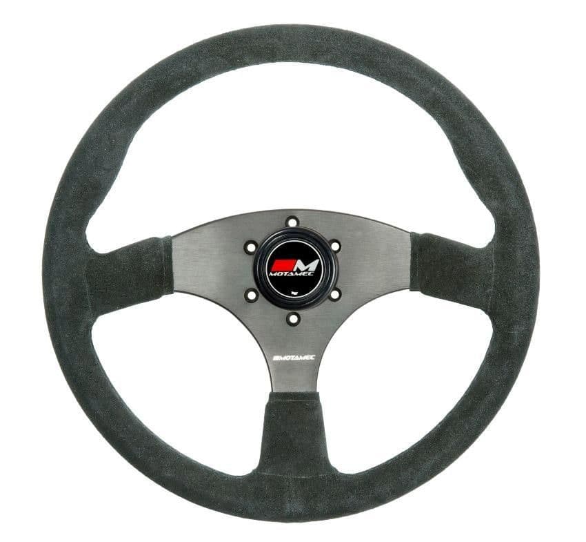 MOTAMEC RACE RALLY STEERING WHEEL FLAT SPOKE 350MM DARK GRAY SUEDE BLACK SPOKE