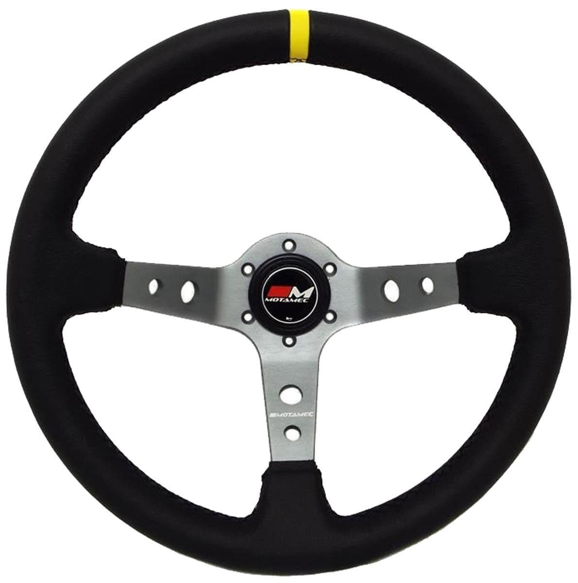 MOTAMEC RALLY STEERING WHEEL DEEP DISH 350MM BLACK LEATHER TITANIUM SPOKE
