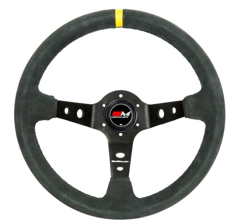 MOTAMEC RALLY STEERING WHEEL DEEP DISH 350MM DARK GREY SUEDE BLACK SPOKE