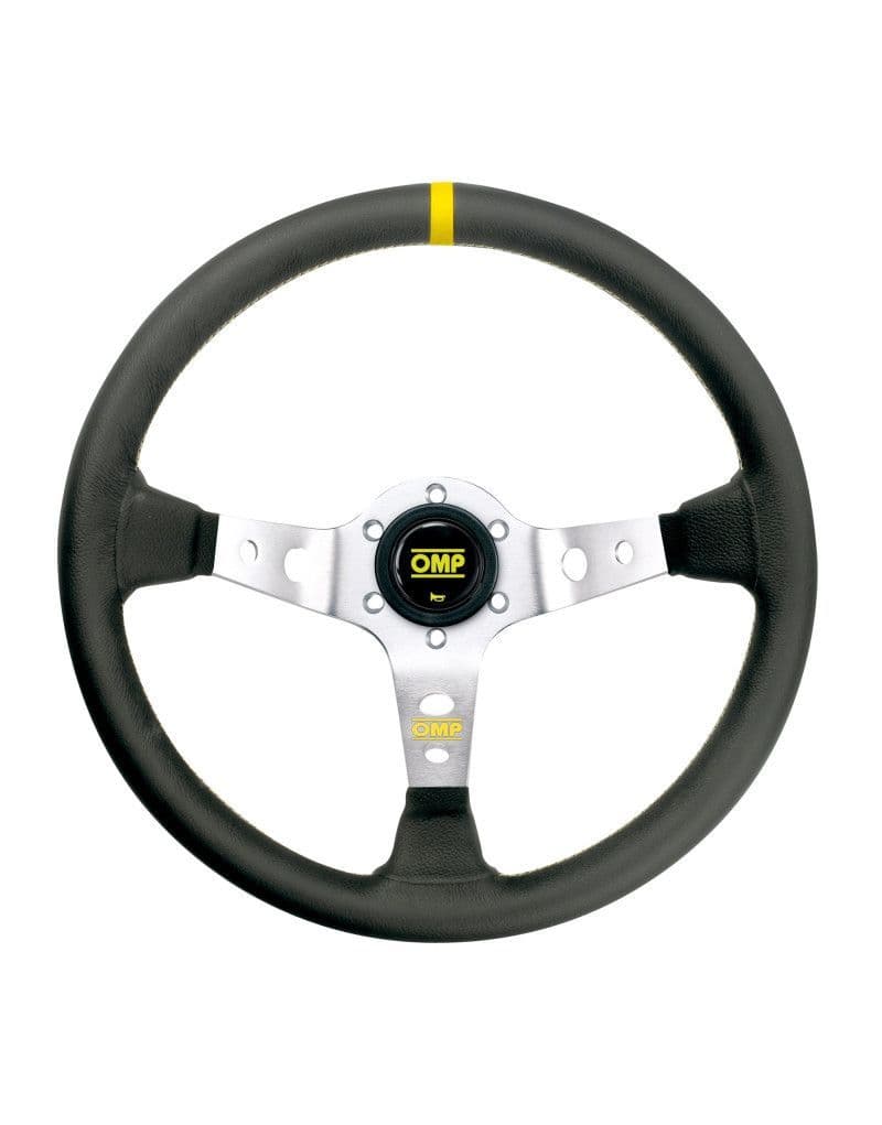 OMP CORSICA STEERING WHEEL LEATHER 350MM SILVER ANODIZED SPOKES