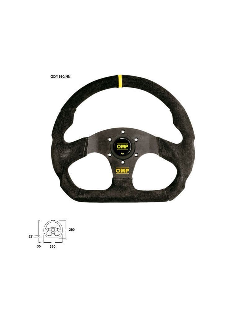 OMP SUPER QUADRO STEERING WHEEL FLAT BOTTOM IN BLACK SUEDE LEATHER