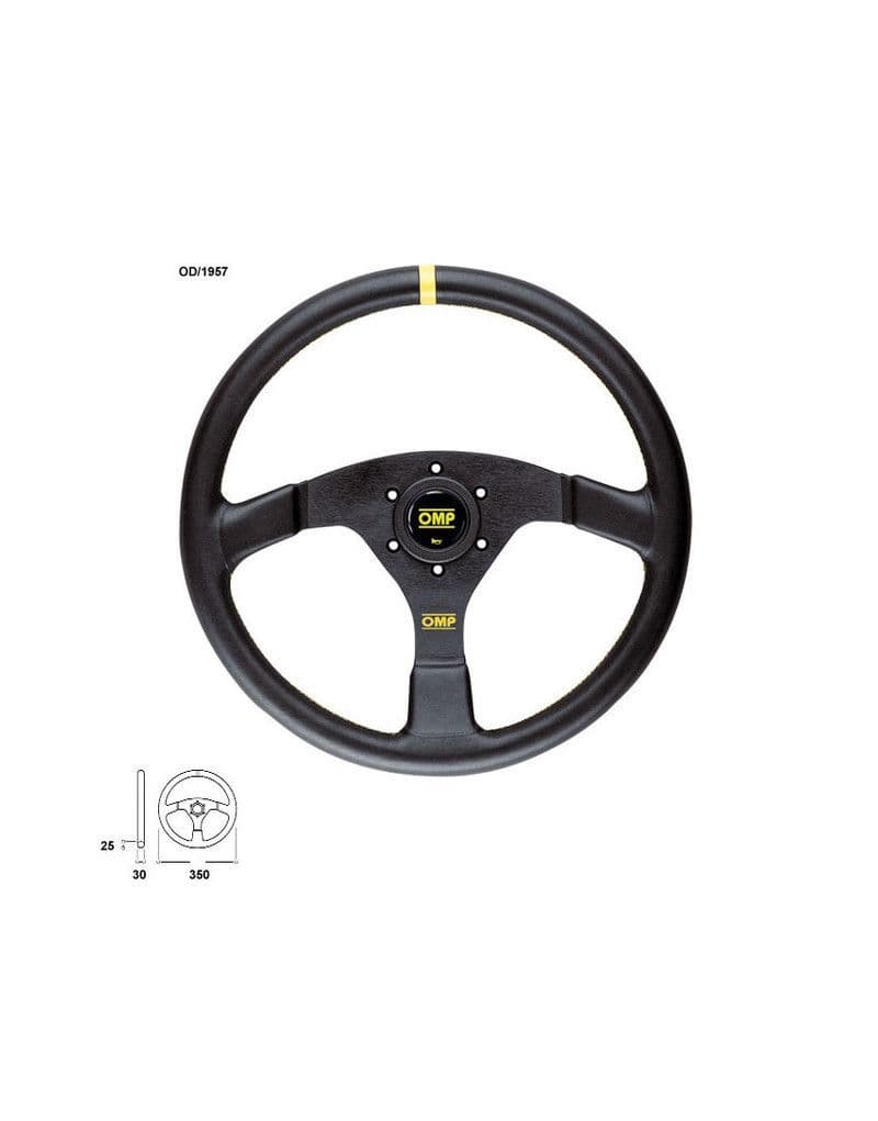 OMP VELOCITA STEERING WHEEL SMOOTH LEATHER 350MM BLACK WITH YELLOW TRIM