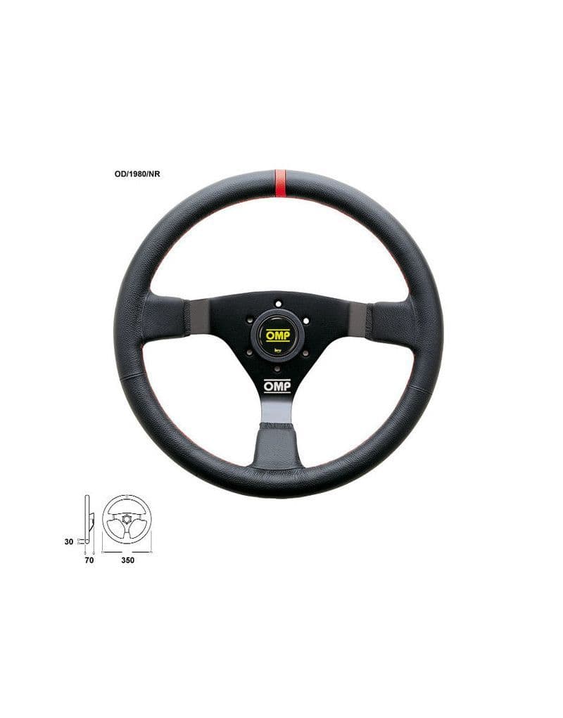 OMP WRC STEERING WHEEL 350MM SMOOTH LEATHER BLACK SPOKES & RED TRIM