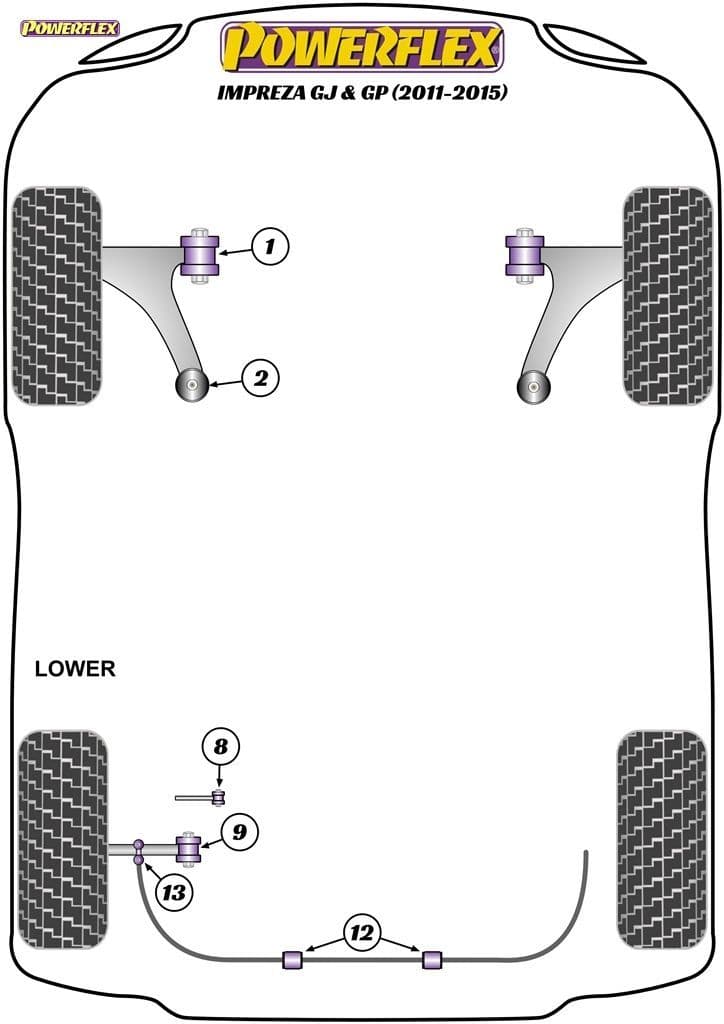 POWERFLEX BLACK ANTI LIFT, CASTER ADJUSTABLE FRONT ARM REAR BUSH SUBARU IMPREZA GJ & GP (2011-2015)
