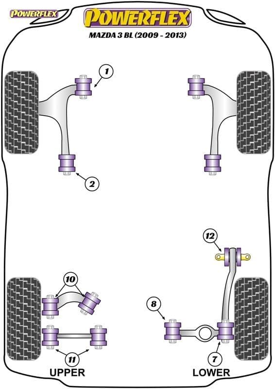 POWERFLEX BLACK FRONT WISHBONE REAR BUSH ANTI-LIFT & CASTER OFFSET MAZDA MAZDA 3 MAZDA 3 BL 09-13