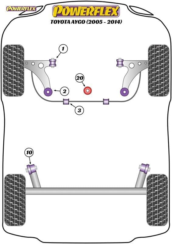 POWERFLEX BLACK FRONT WISHBONE REAR BUSH TOYOTA AYGO 2005 - 2014