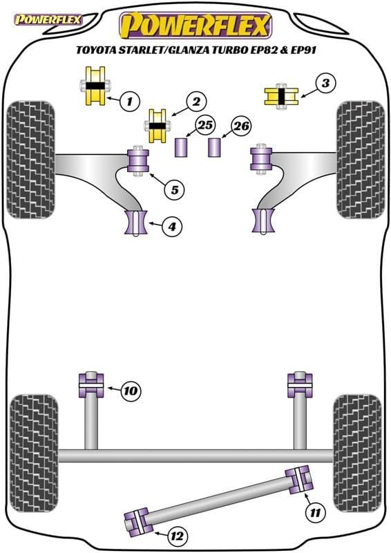 POWERFLEX BLACK REAR PANHARD ROD TO BODY BUSH TOYOTA STARLET/GLANZA TURBO EP82 & EP91