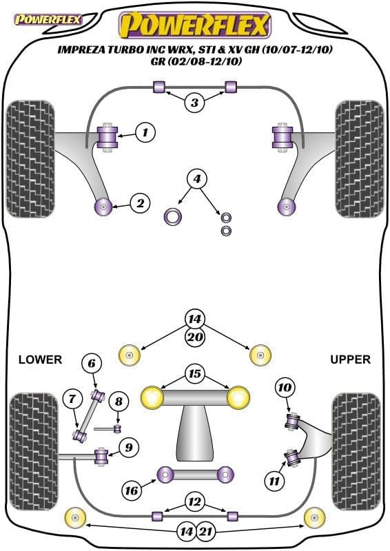 POWERFLEX BLACK REAR SUB FRAME REAR BUSH INSERT SUBARU IMPREZA GR, GH (07-11) & WRX + STI (07-14)