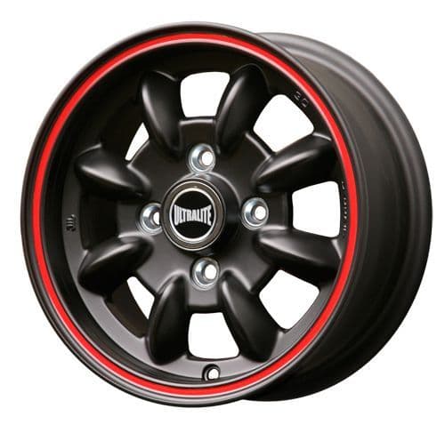 ULTRALITE ALLOY WHEELS X4 5x12 / ET30 / 101.6x4 / BLACK & RED STRIPE