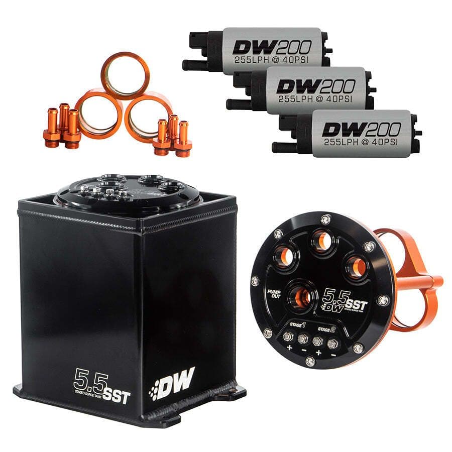 5.5L STAGED SURGE TANK, UNIVERSAL. INCLUDES 3 DW200 FUEL PUMPS.