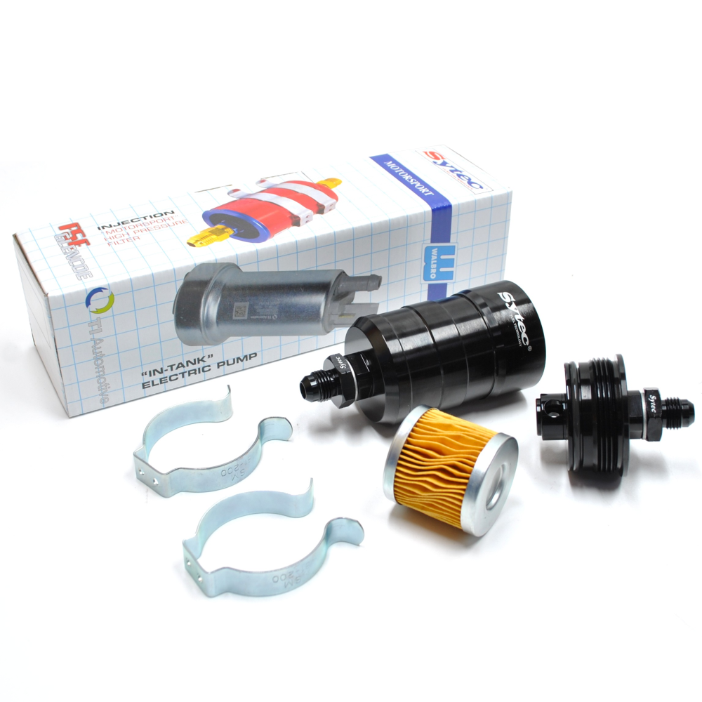 SYTEC MOTORSPORT IN-LINE 'BULLET' FUEL FILTER WITH AN6 -6 FITTINGS [BLACK]