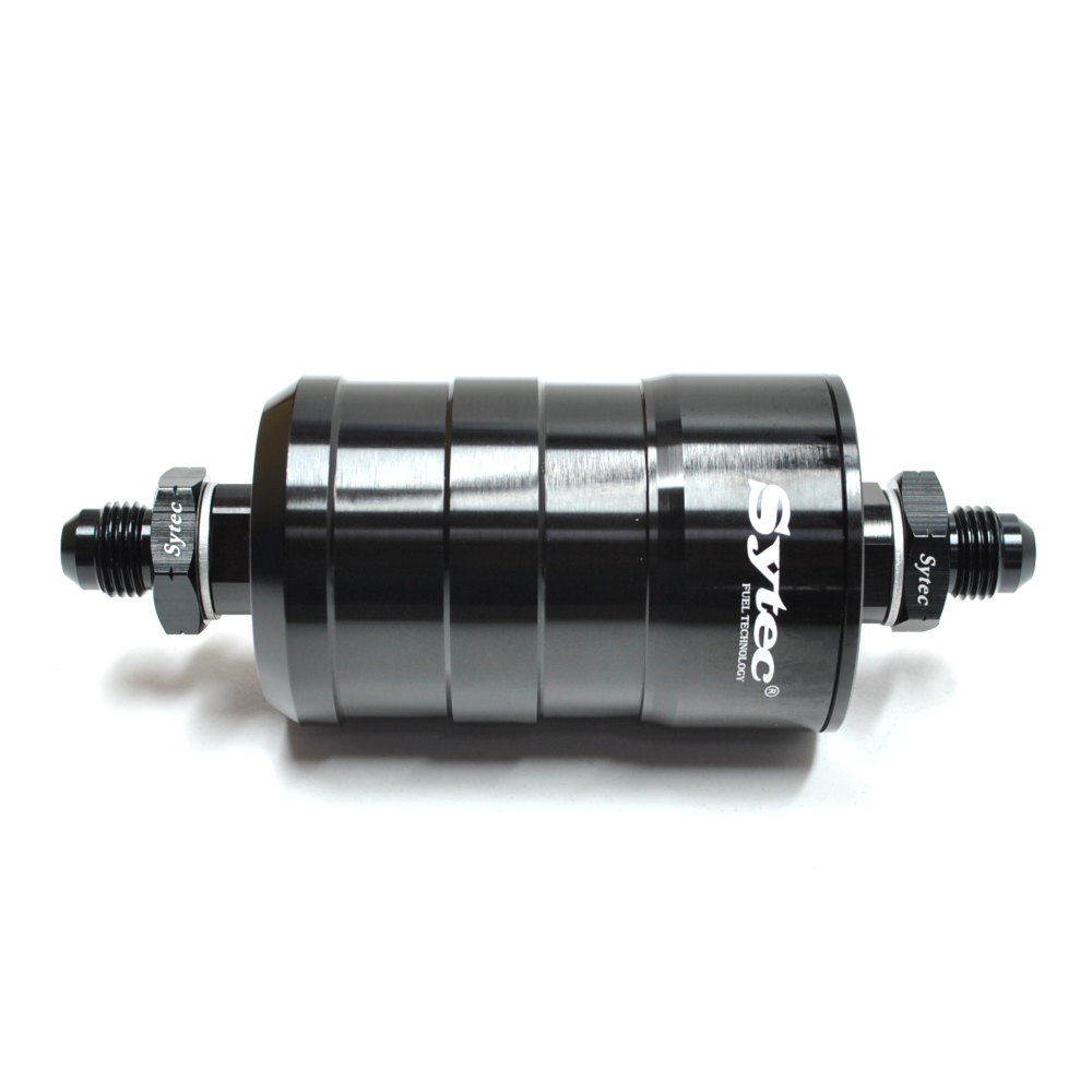 SYTEC MOTORSPORT IN-LINE 'BULLET' FUEL FILTER WITH AN6 -6 FITTINGS [BLACK]