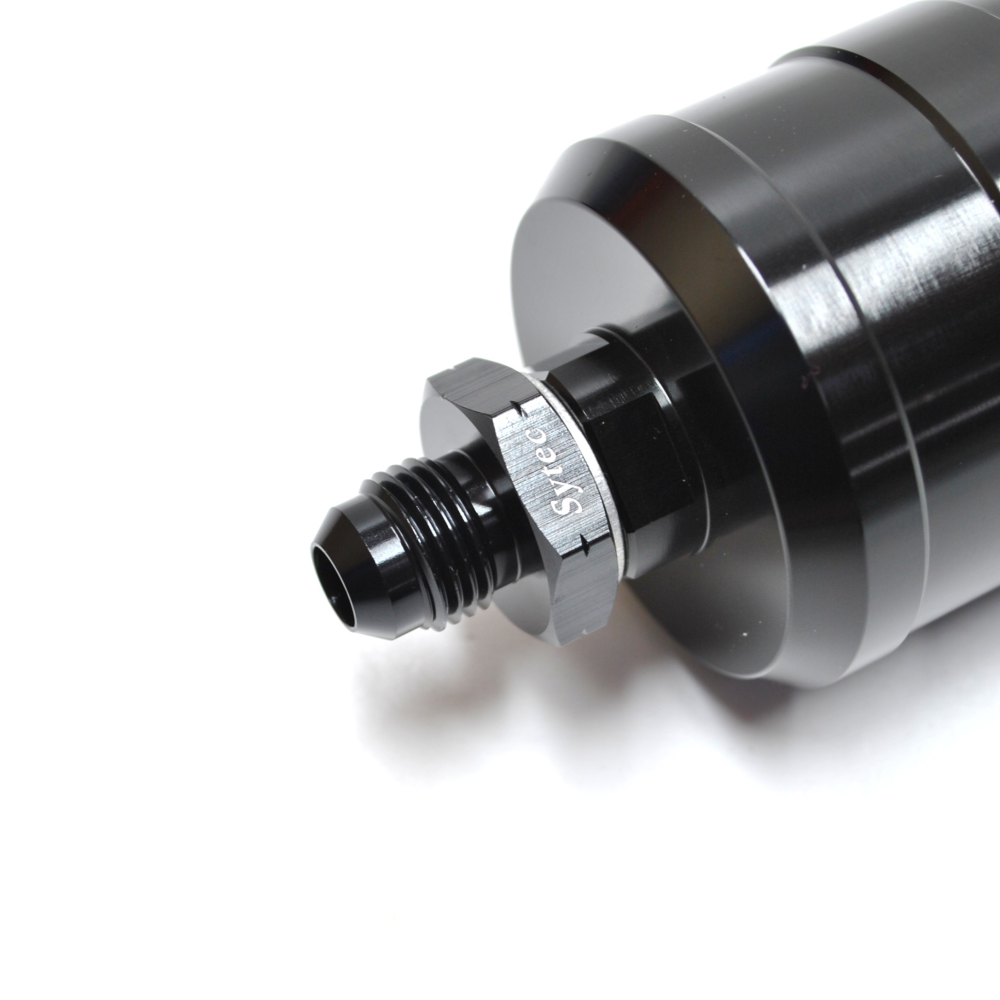SYTEC MOTORSPORT IN-LINE 'BULLET' FUEL FILTER WITH AN6 -6 FITTINGS [BLACK]