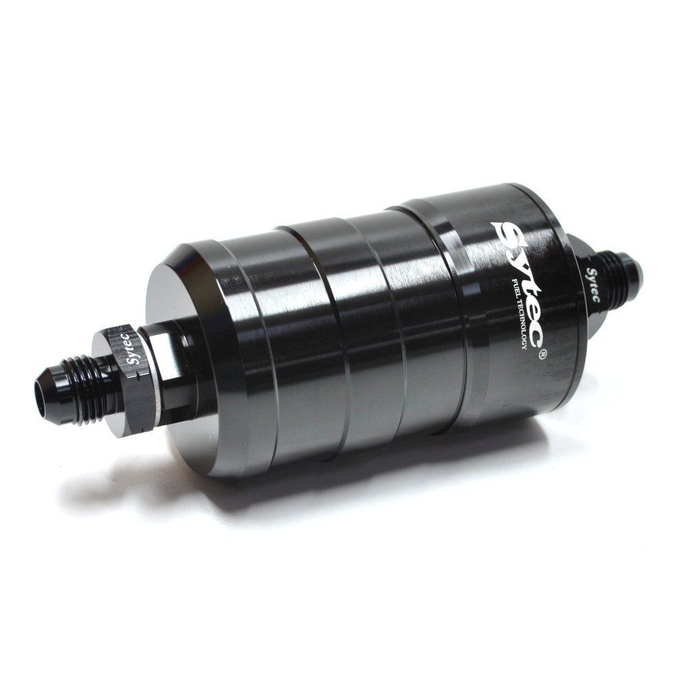 SYTEC MOTORSPORT IN-LINE 'BULLET' FUEL FILTER WITH AN6 -6 FITTINGS [BLACK]