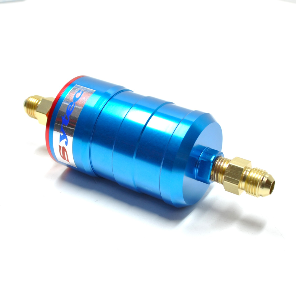 SYTEC MOTORSPORT IN-LINE 'BULLET' FUEL FILTER WITH AN6 -6 FITTINGS [BLUE]