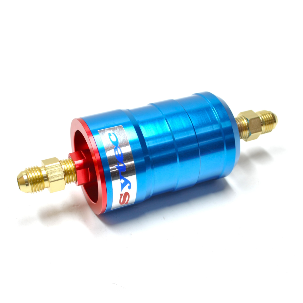 SYTEC MOTORSPORT IN-LINE 'BULLET' FUEL FILTER WITH AN6 -6 FITTINGS [BLUE]