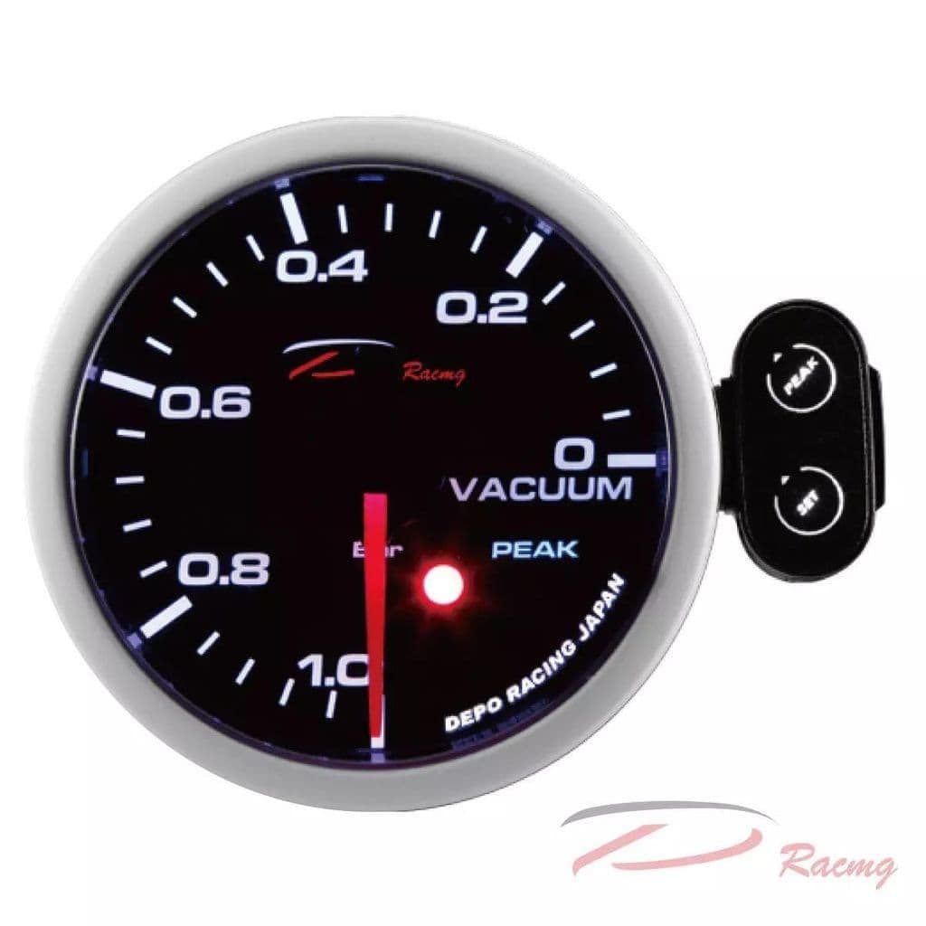 DEPO RACING 52MM LED VACUUM GAUGE WITH WARNING AND PEAK/TOUCH SCREEN
