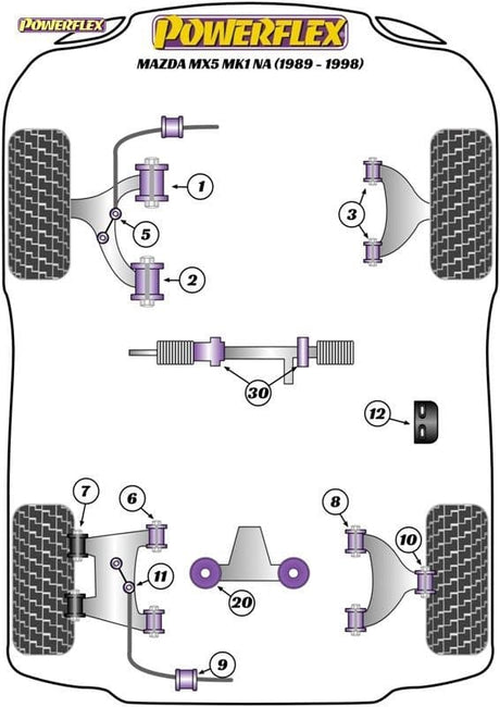 POWERFLEX BLACK FRONT LOWER WISHBONE REAR BUSH MAZDA MX-5, MIATA, EUNOS MK2 NB (1998-2005)