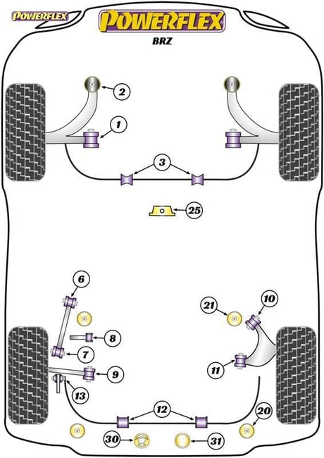 POWERFLEX REAR LOWER TRACK CONTROL INNER BUSH SUBARU IMPREZA GR, GH (07-11) & WRX + STI (07-14)